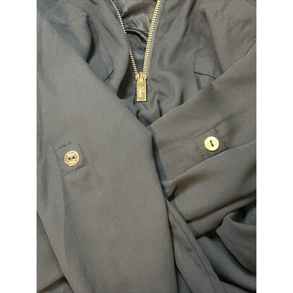 GUESS Black Lined Blousy Type Dress Midi Gold Front‎ Zipper Women's Size Medium! - Picture 5 of 6